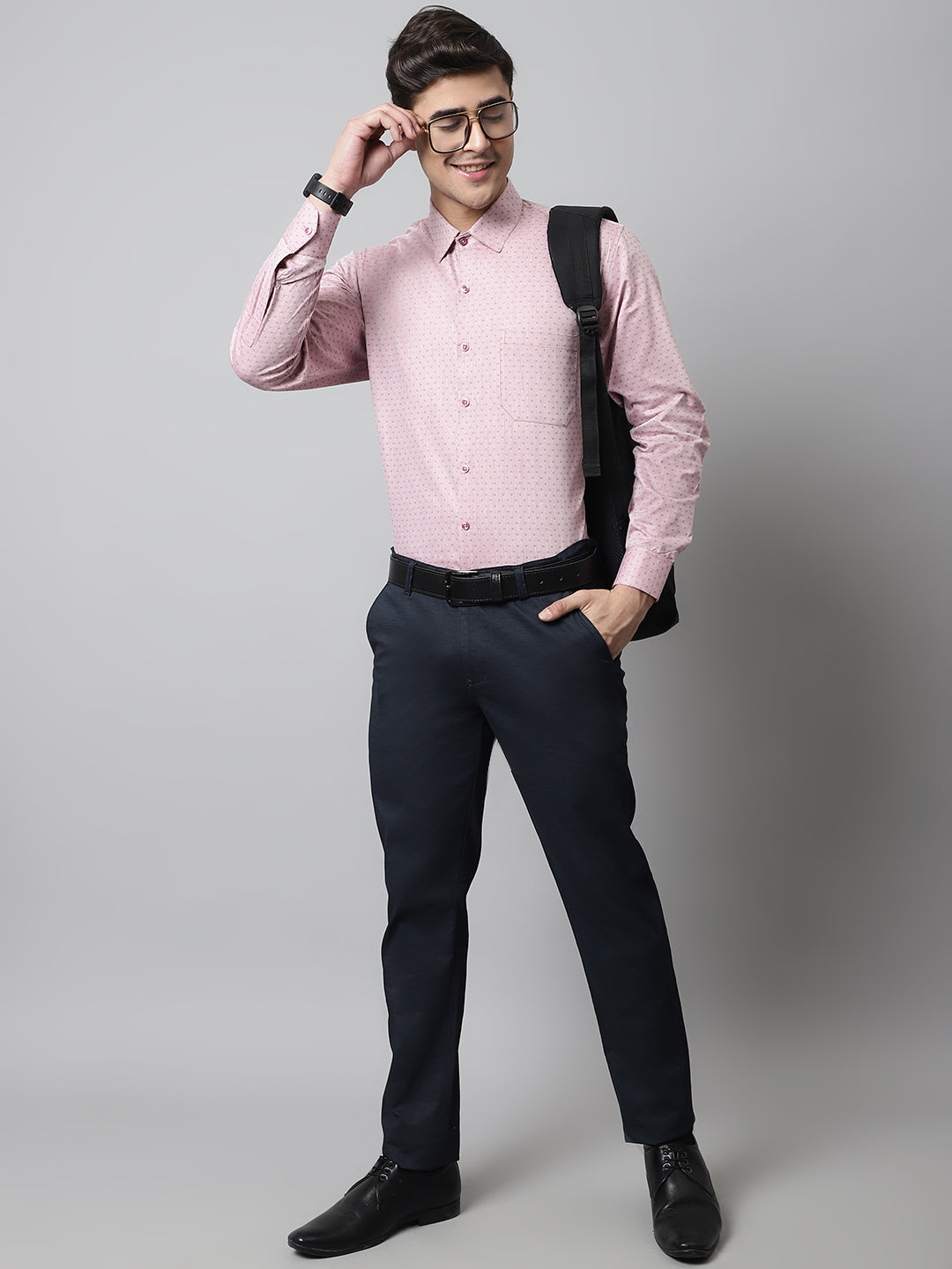 Jainish Men's Coral Red Micro Ditsy Printed Pure Cotton Formal Shirt
