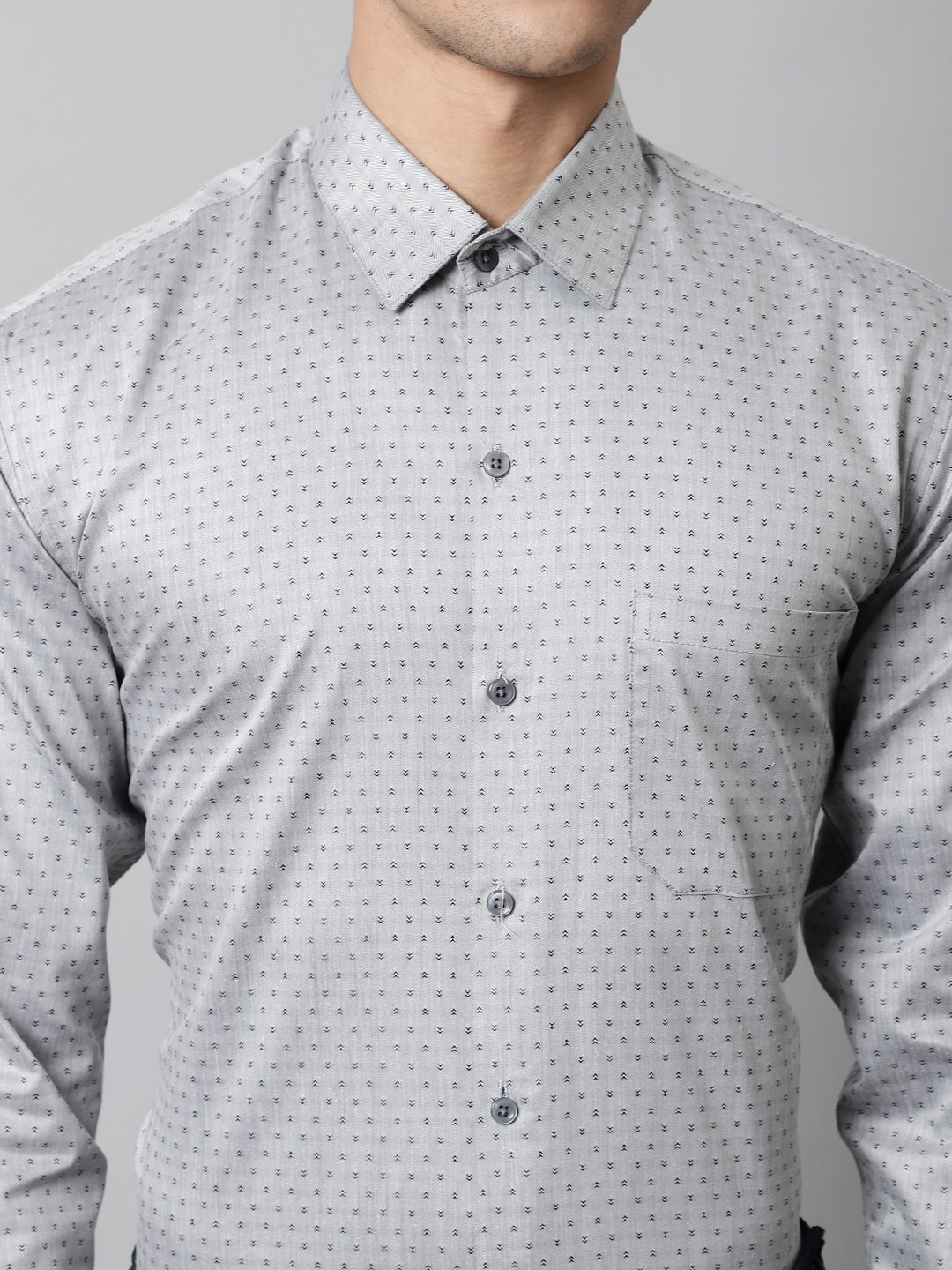 Jainish Men's Grey Micro Ditsy Printed Pure Cotton Formal Shirt