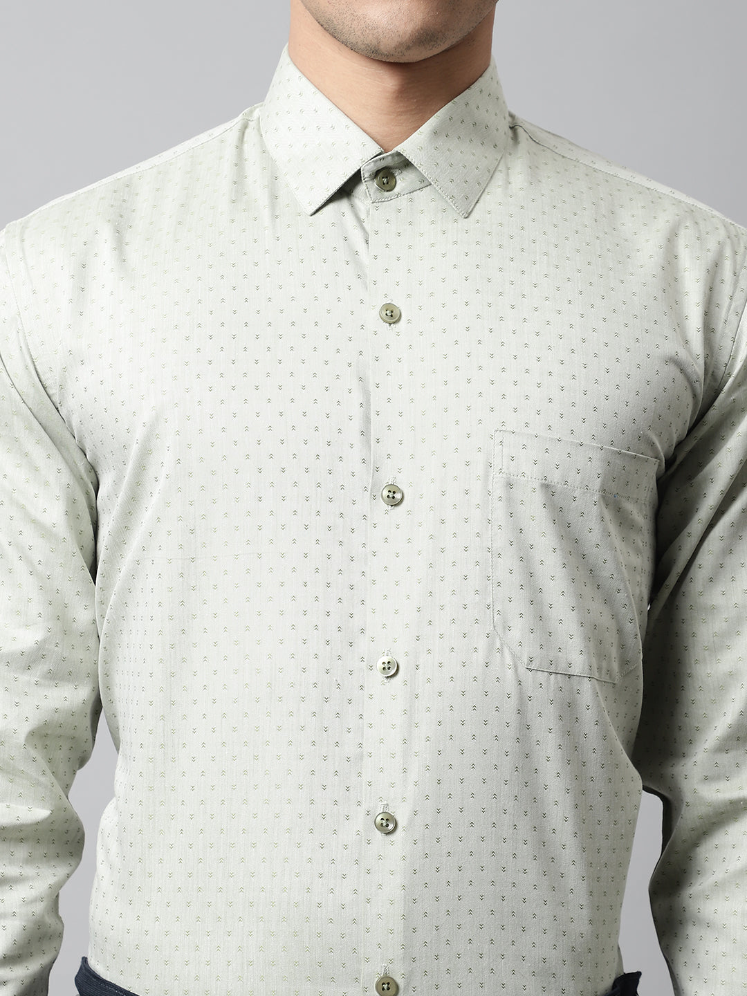 Jainish Men's Pista Green Micro Ditsy Printed Pure Cotton Formal Shirt