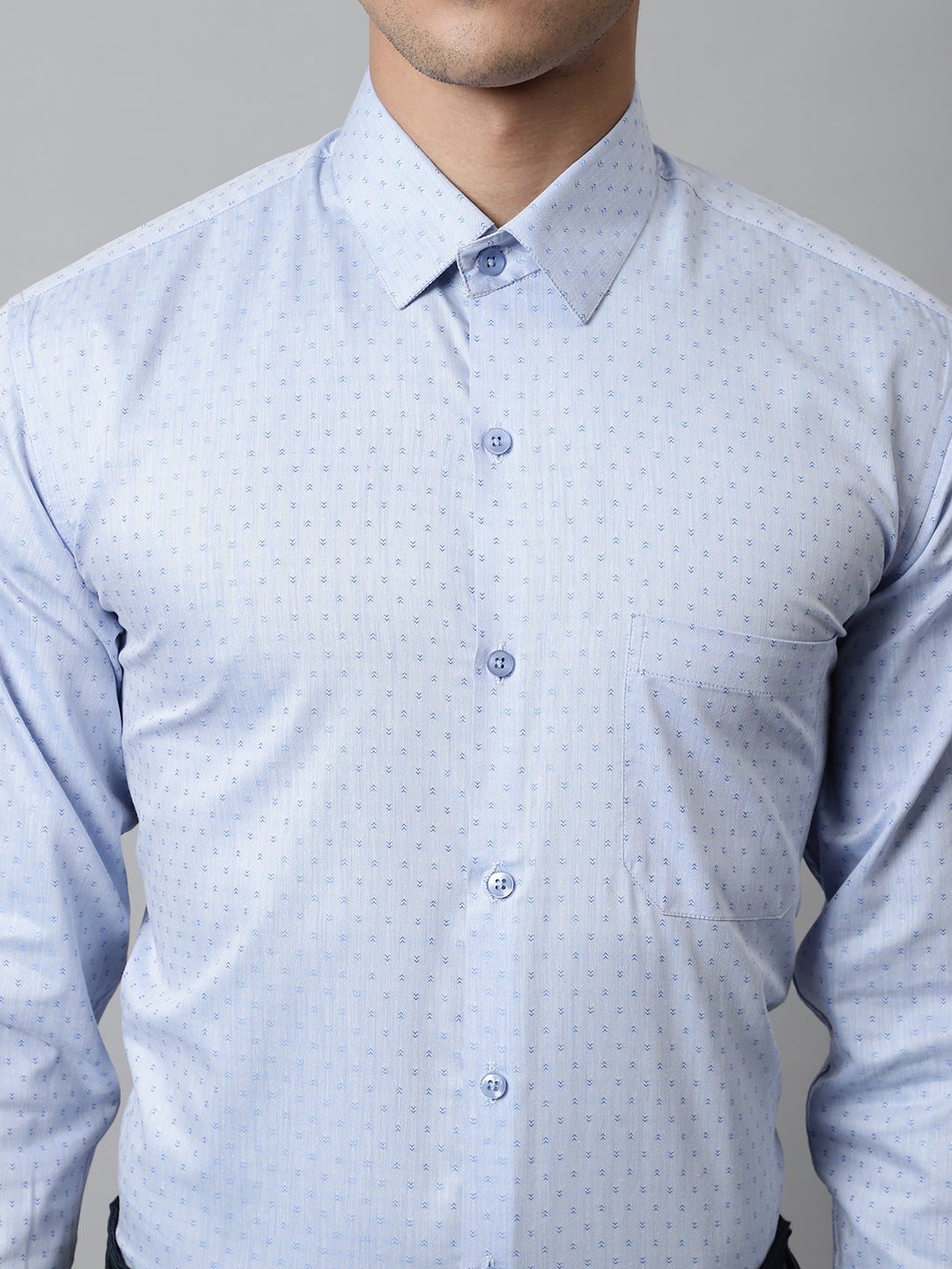 Jainish Men's Sky Blue Micro Ditsy Printed Pure Cotton Formal Shirt