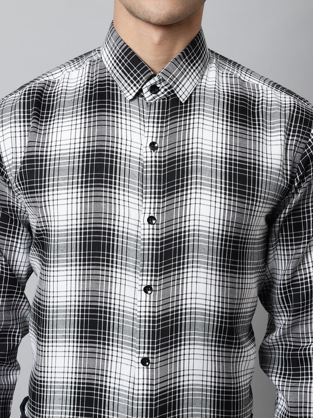 Jainish Men's Black Checks Regular Fit Cotton Formal Shirt
