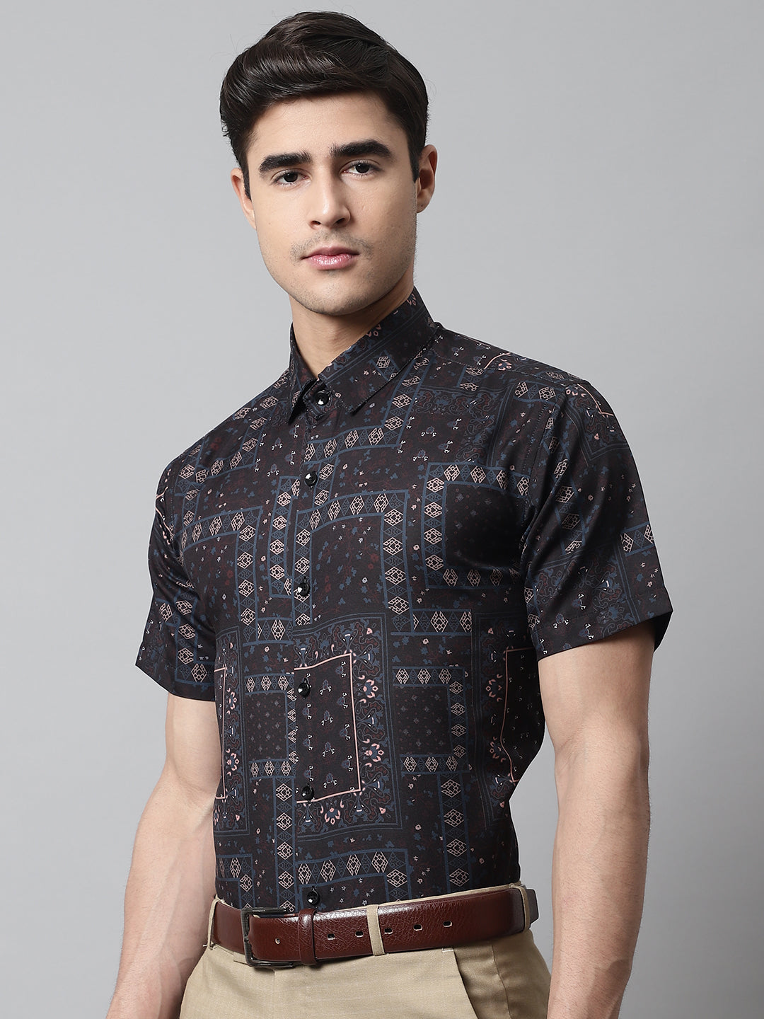 Jainish Men's Black Classic Printed Formal Shirt