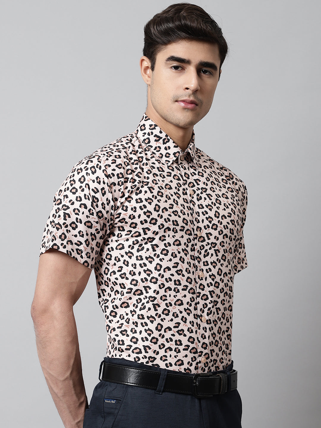Jainish Men's Cream Classic Printed Formal Shirt - Cream