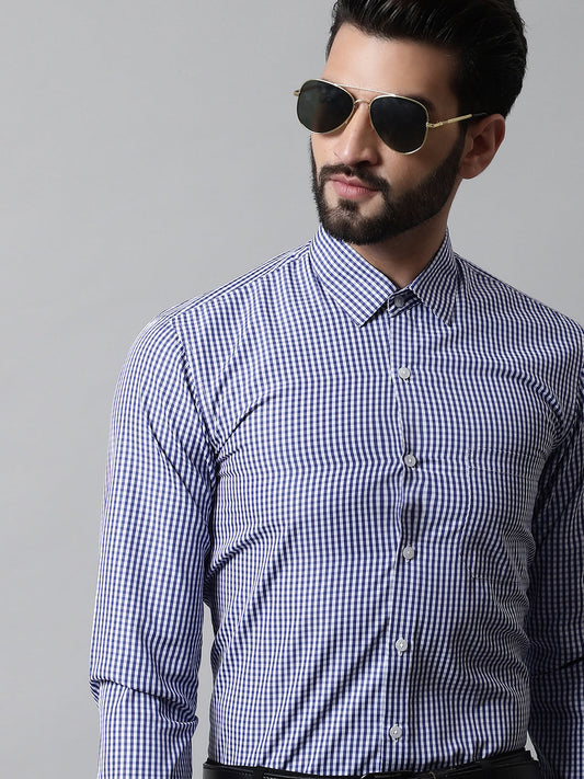 Jainish Men's Navy Blue Micro Checked Causal Shirt
