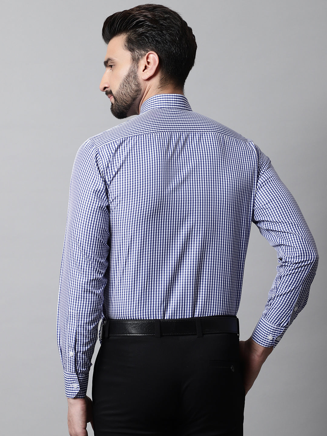 Jainish Men's Navy Blue Micro Checked Causal Shirt