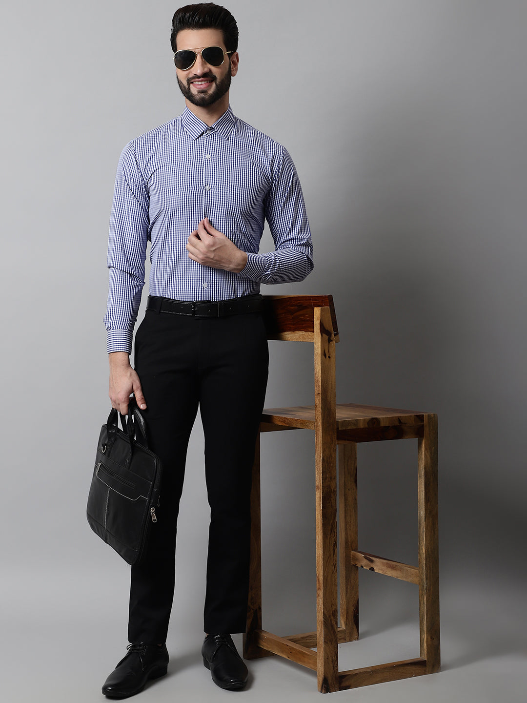 Jainish Men's Navy Blue Micro Checked Causal Shirt