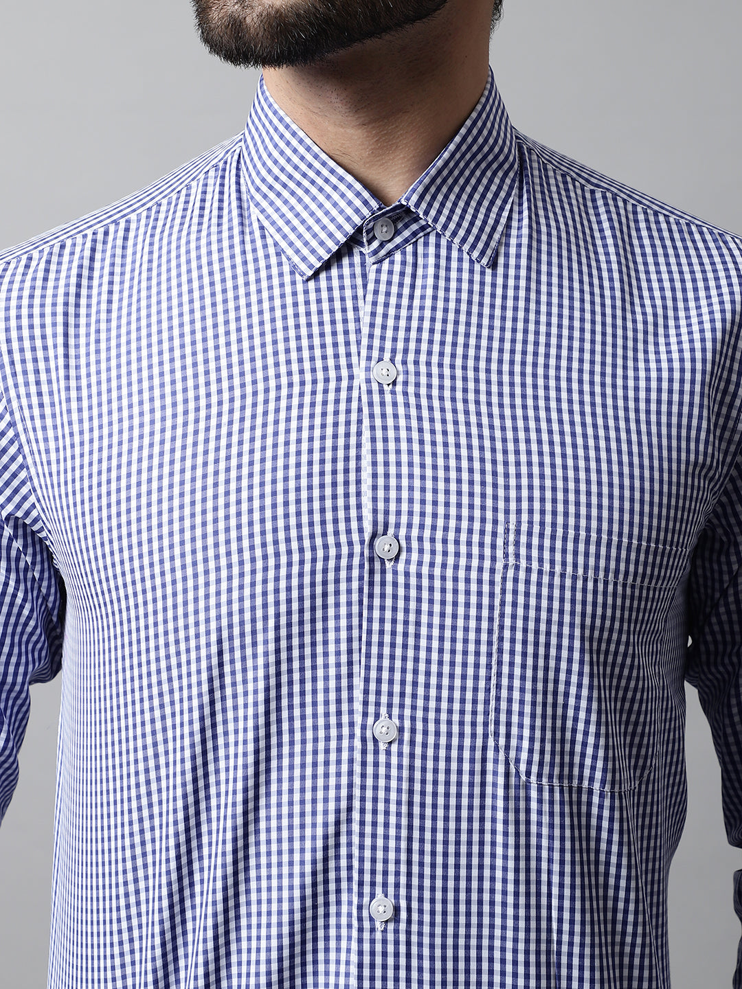 Jainish Men's Navy Blue Micro Checked Causal Shirt