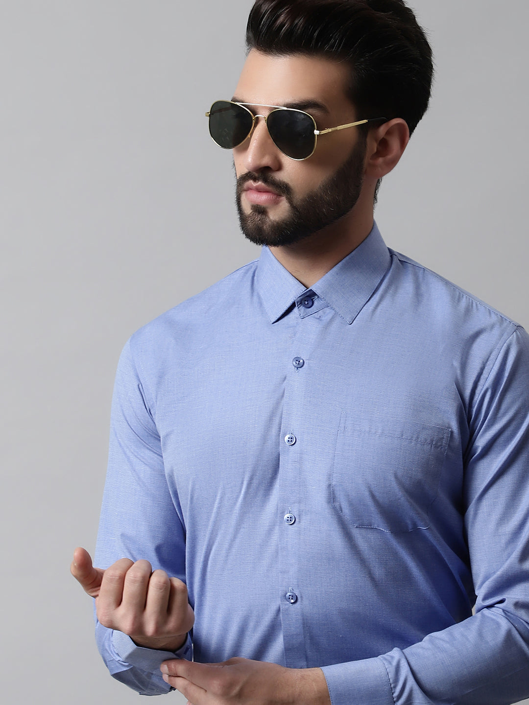Jainish Men's Blue Classic Slim Fit Solid Formal Shirt