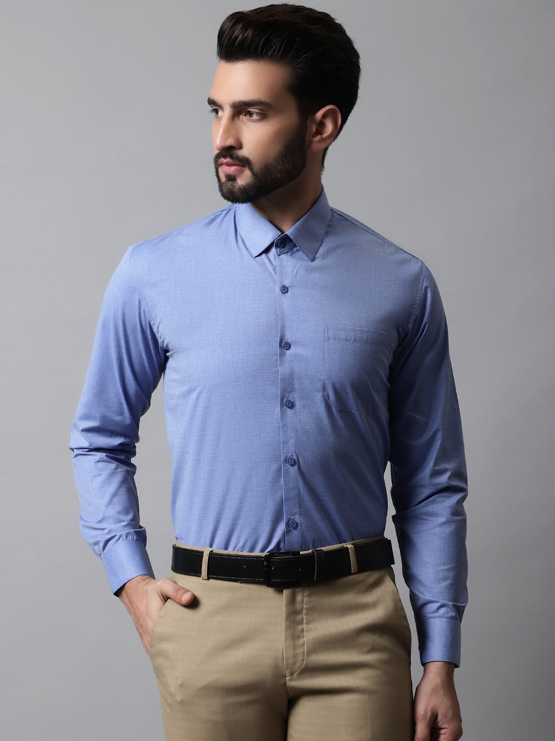 Jainish Men's Blue Classic Slim Fit Solid Formal Shirt