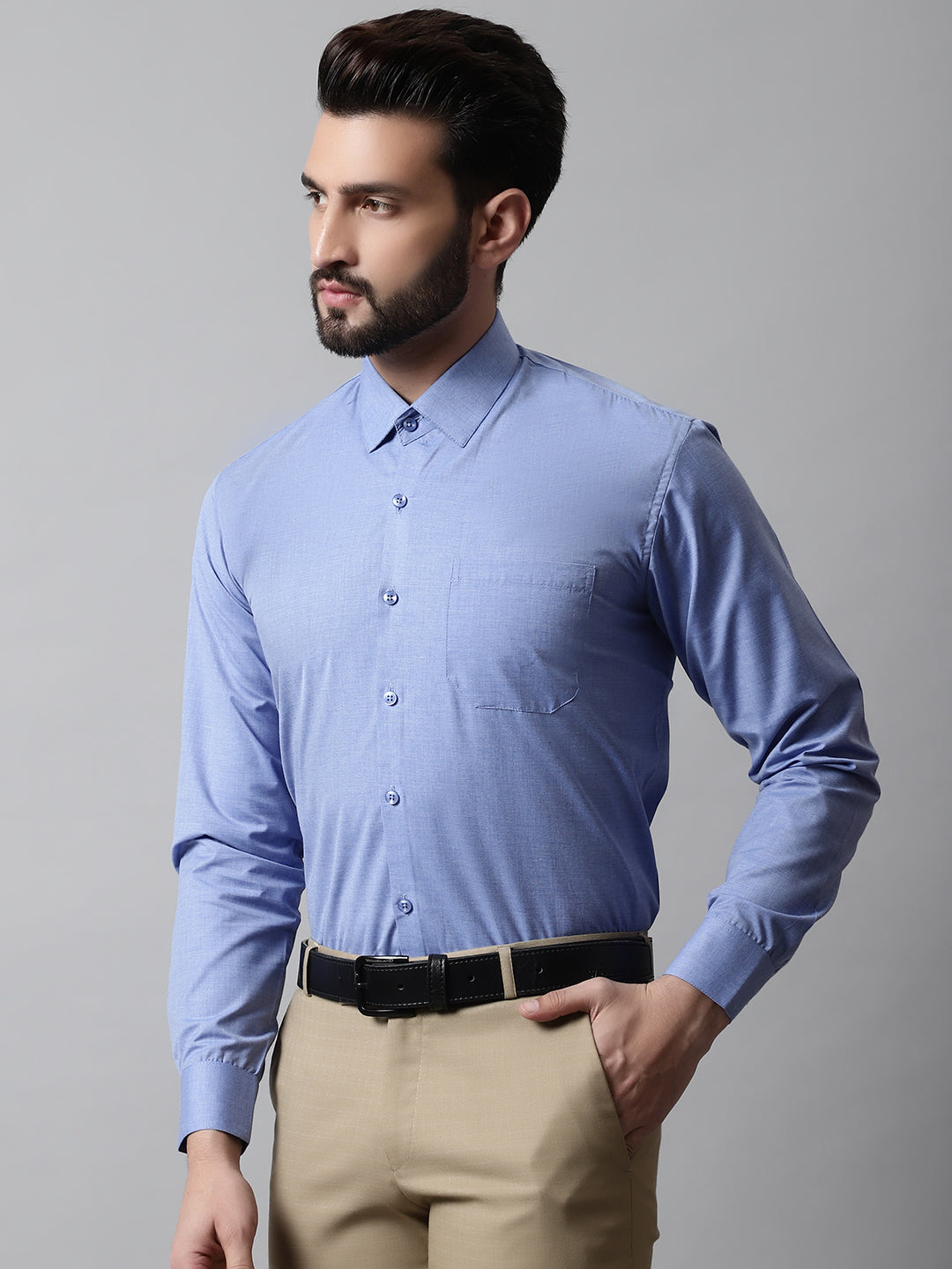 Jainish Men's Blue Classic Slim Fit Solid Formal Shirt