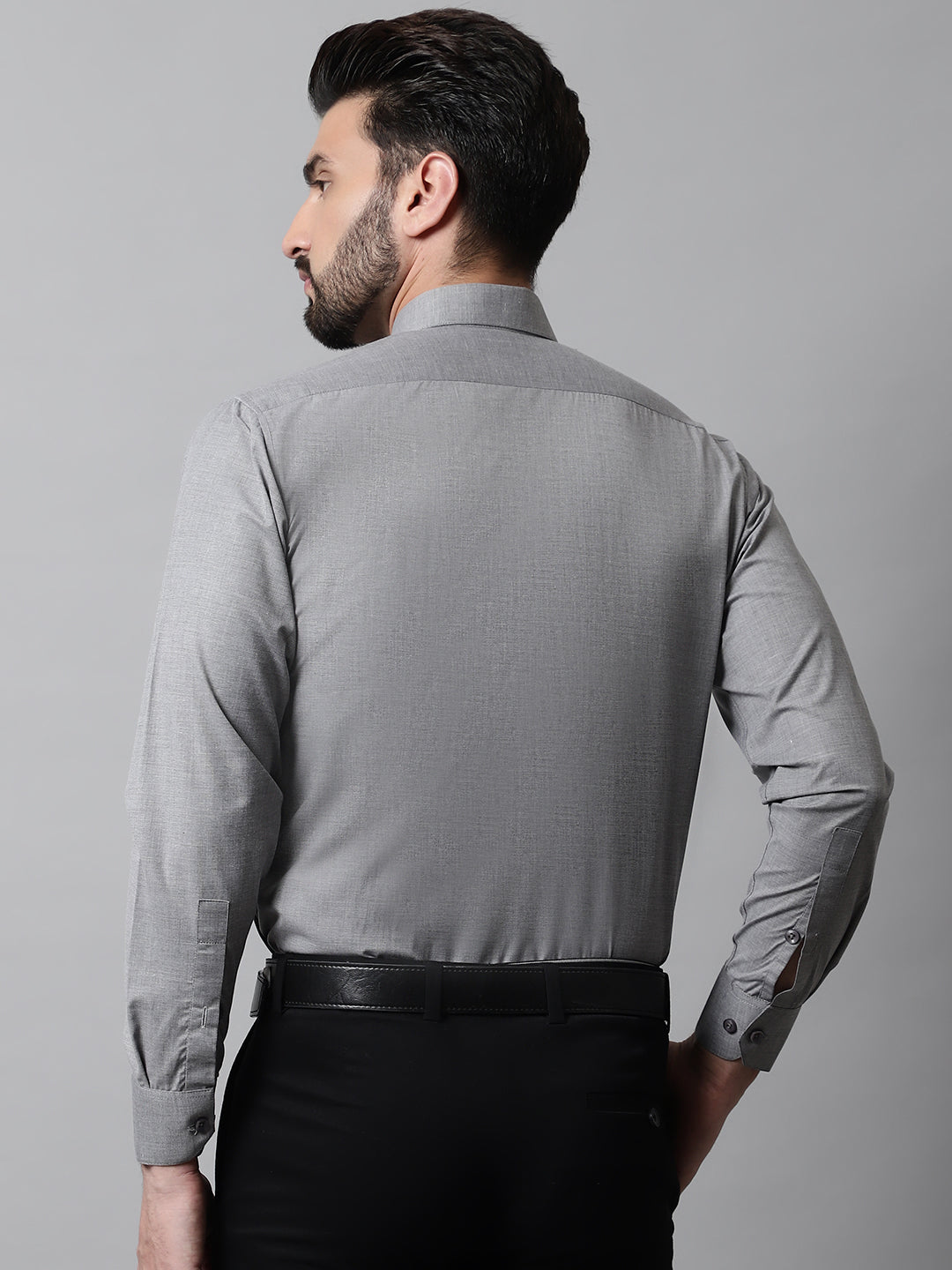Jainish Men's Grey Classic Slim Fit Solid Formal Shirt