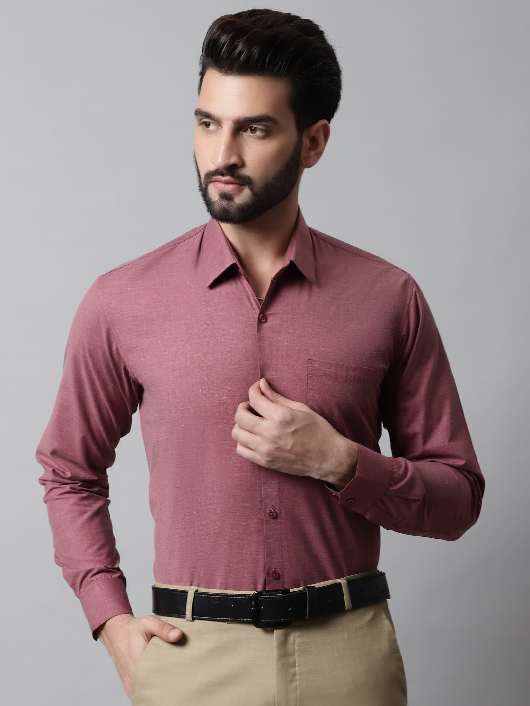 Jainish Men's Maroon Classic Slim Fit Solid Formal Shirt