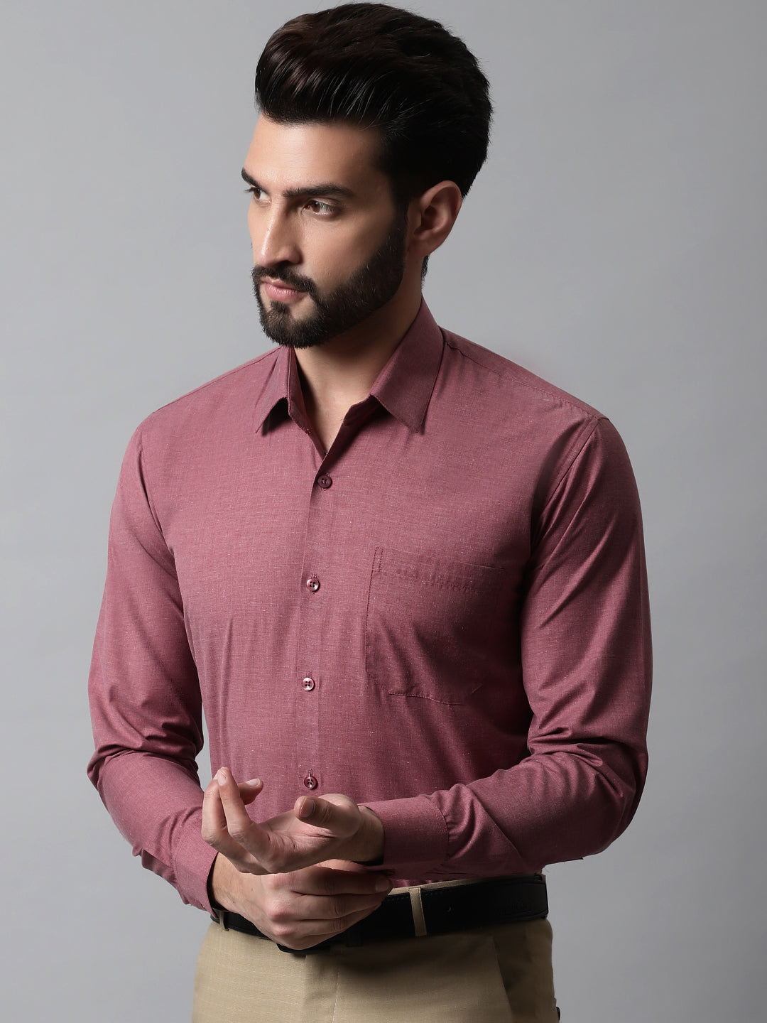 Jainish Men's Maroon Classic Slim Fit Solid Formal Shirt
