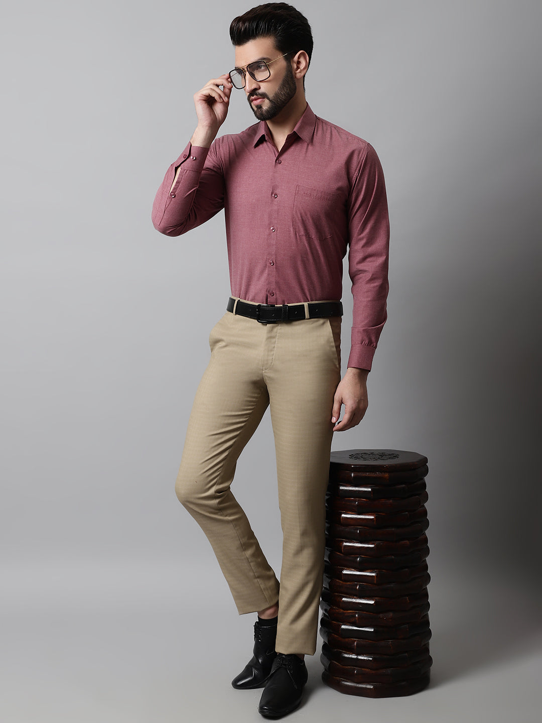 Jainish Men's Maroon Classic Slim Fit Solid Formal Shirt