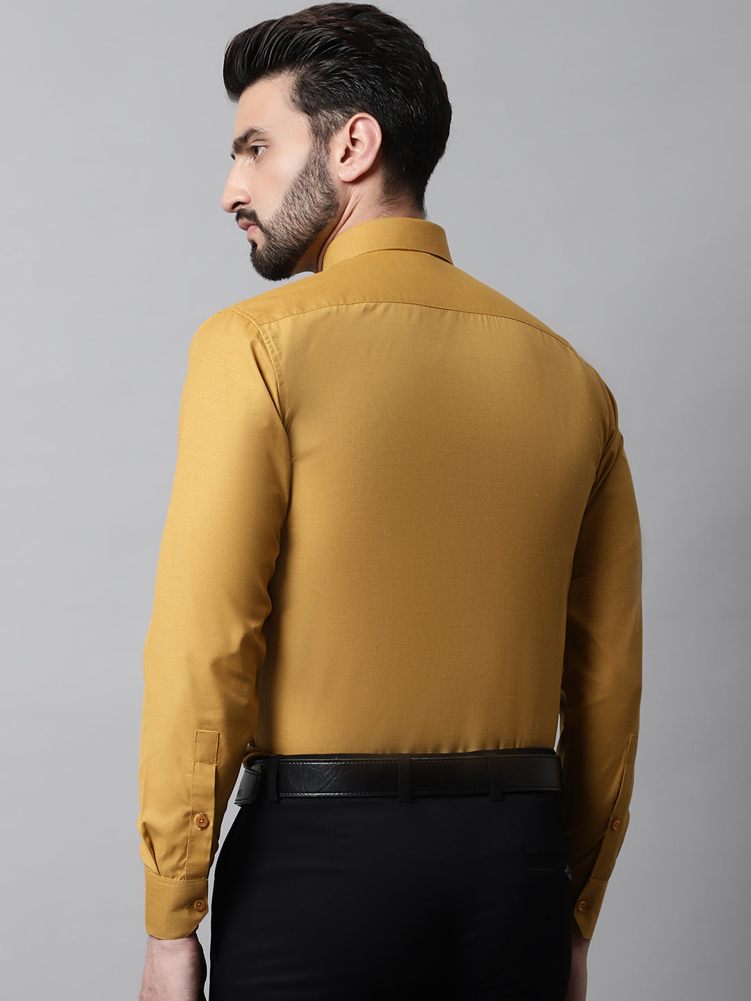 Jainish Men's Mustard Classic Slim Fit Solid Formal Shirt