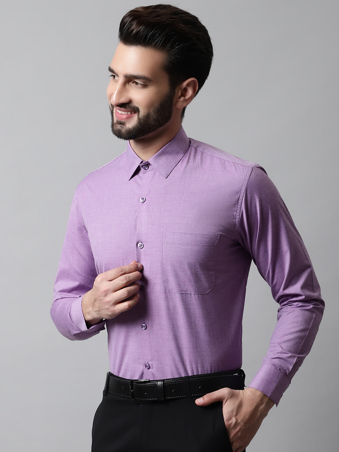 Jainish Men's Purple Classic Slim Fit Solid Formal Shirt