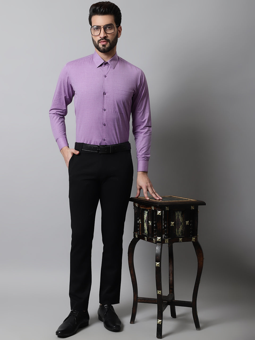 Jainish Men's Purple Classic Slim Fit Solid Formal Shirt