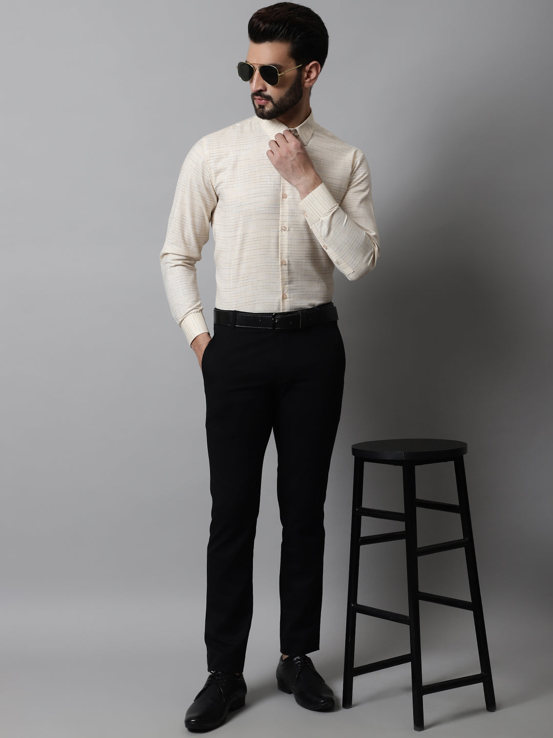 Jainish Men's Cream Cotton Classic Formal Shirt