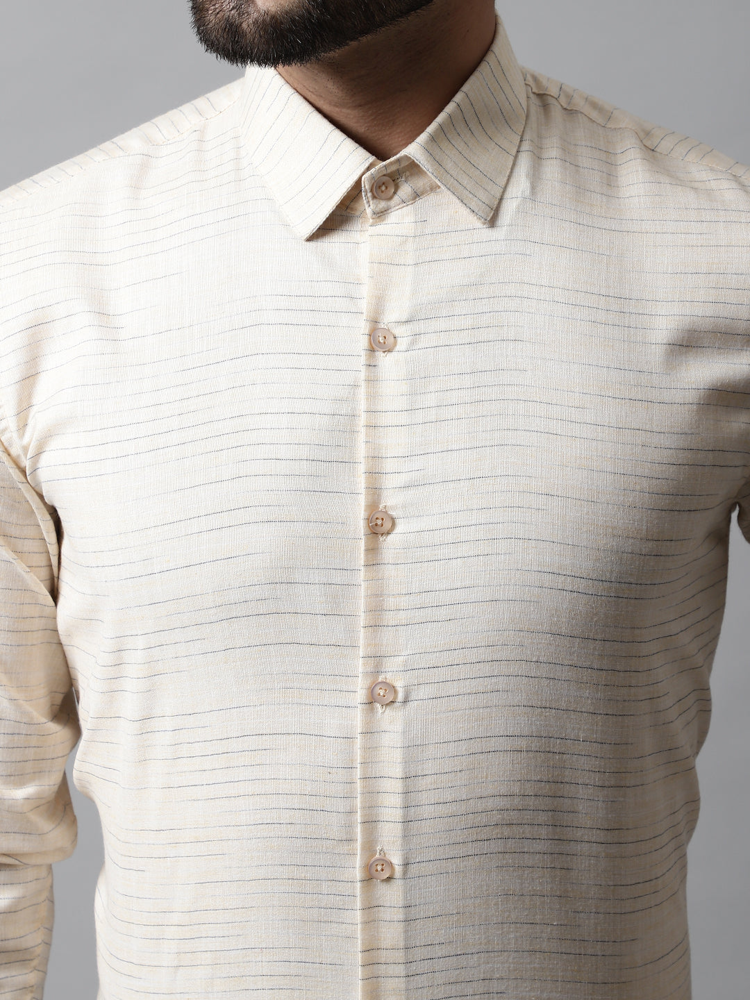 Jainish Men's Cream Cotton Classic Formal Shirt