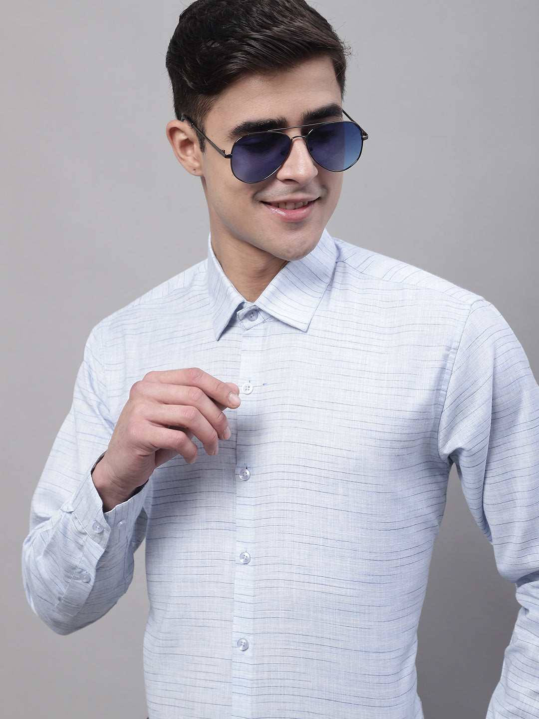 Jainish Men's Light-Grey Cotton Classic Formal Shirt