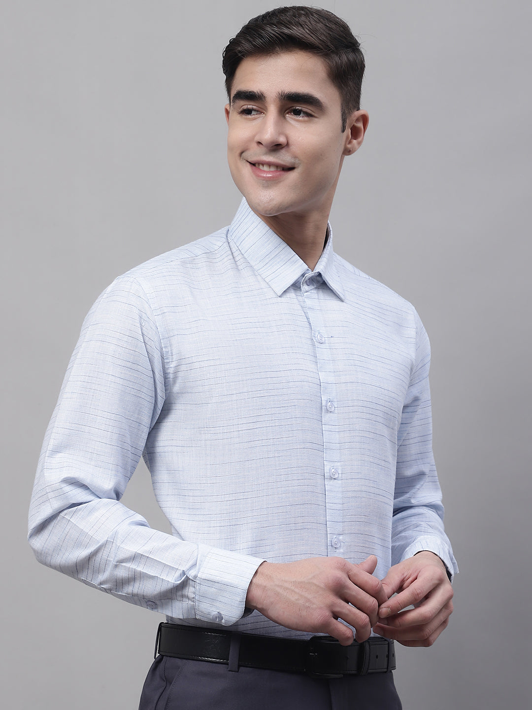 Jainish Men's Light-Grey Cotton Classic Formal Shirt