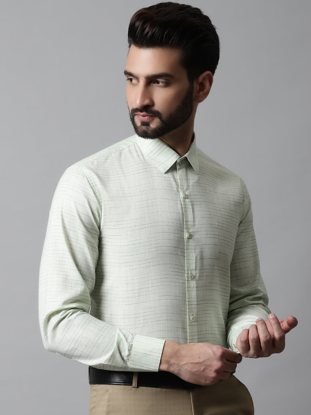 Jainish Men's Light-Green Cotton Classic Formal Shirt