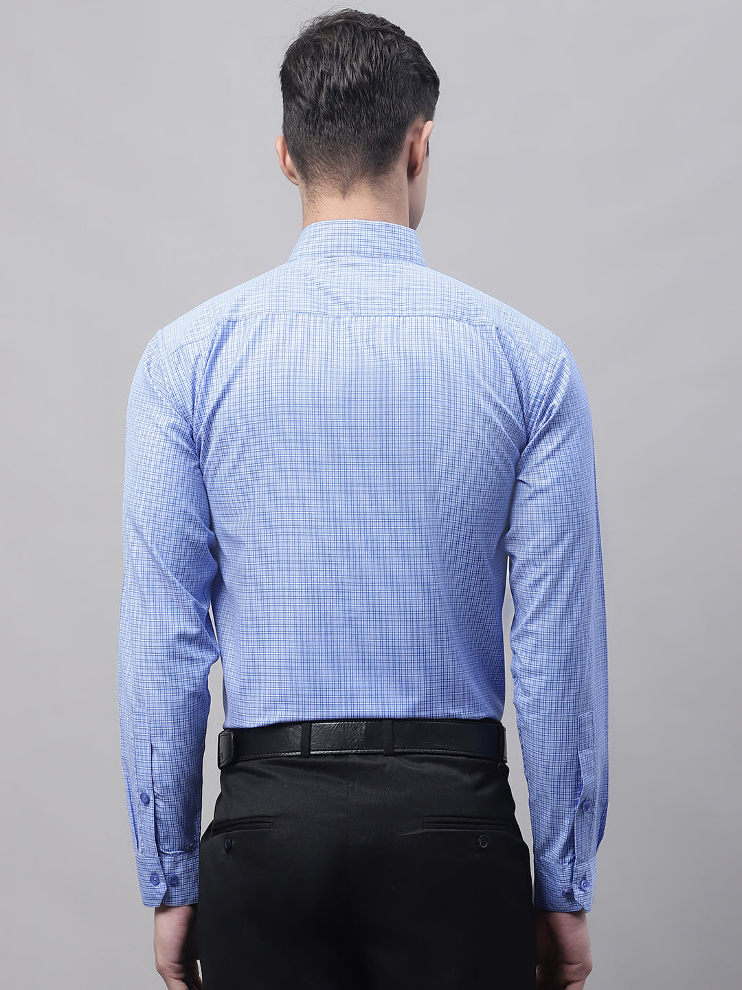 Jainish Men's Blue Micro Checked Formal Shirt