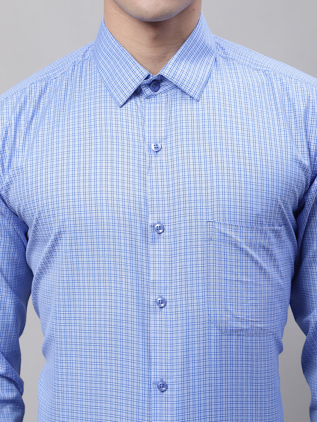 Jainish Men's Blue Micro Checked Formal Shirt