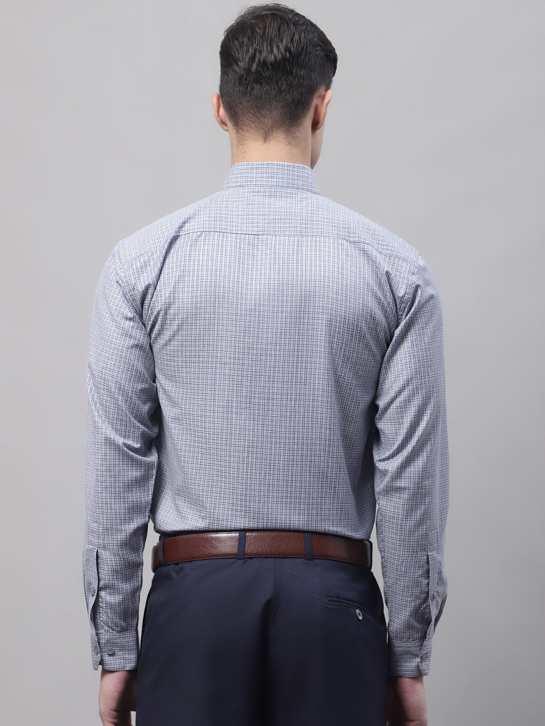 Jainish Men's Grey Micro Checked Formal Shirt