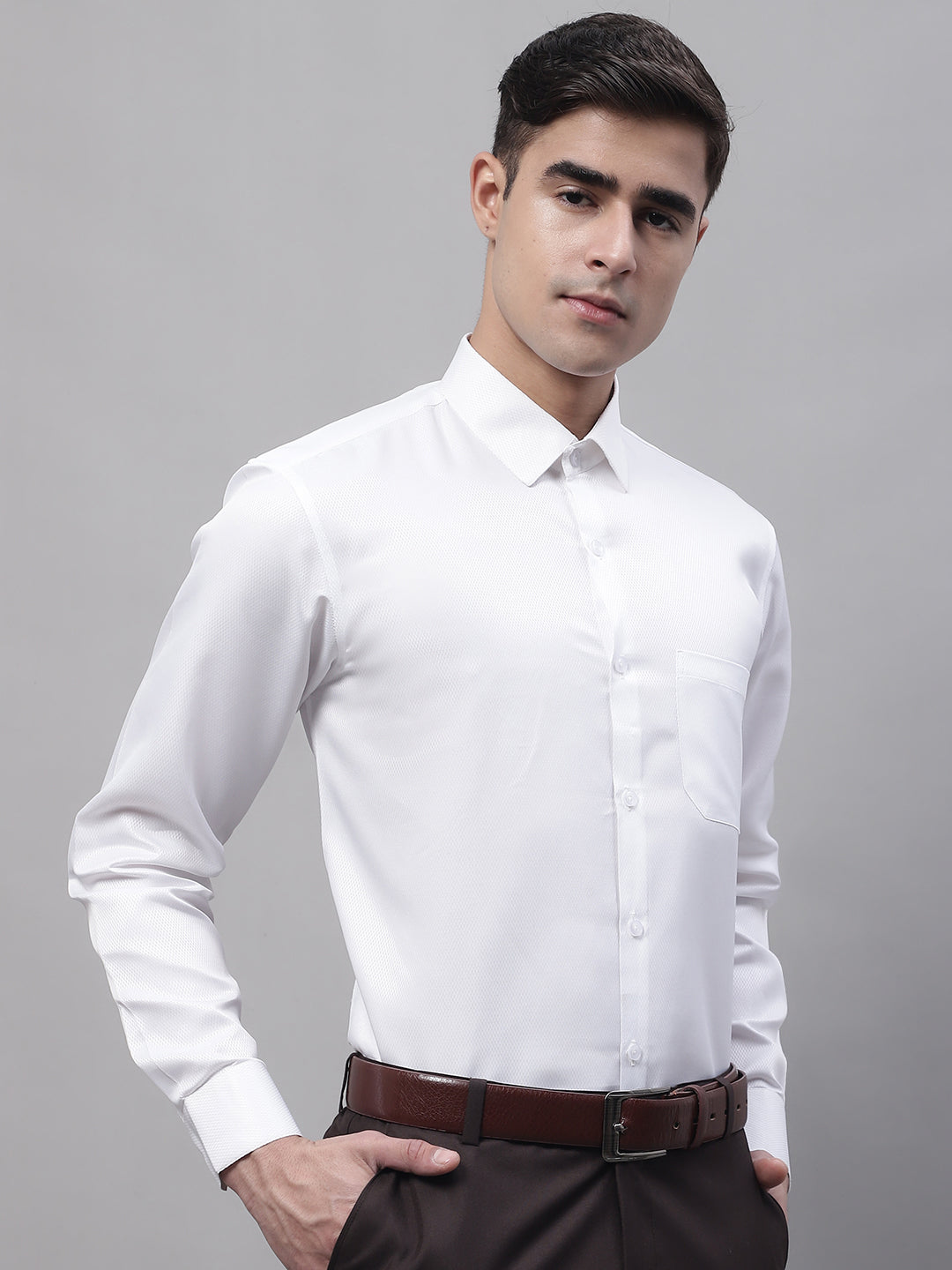 Jainish Men's White Dobby Textured Formal Shirt