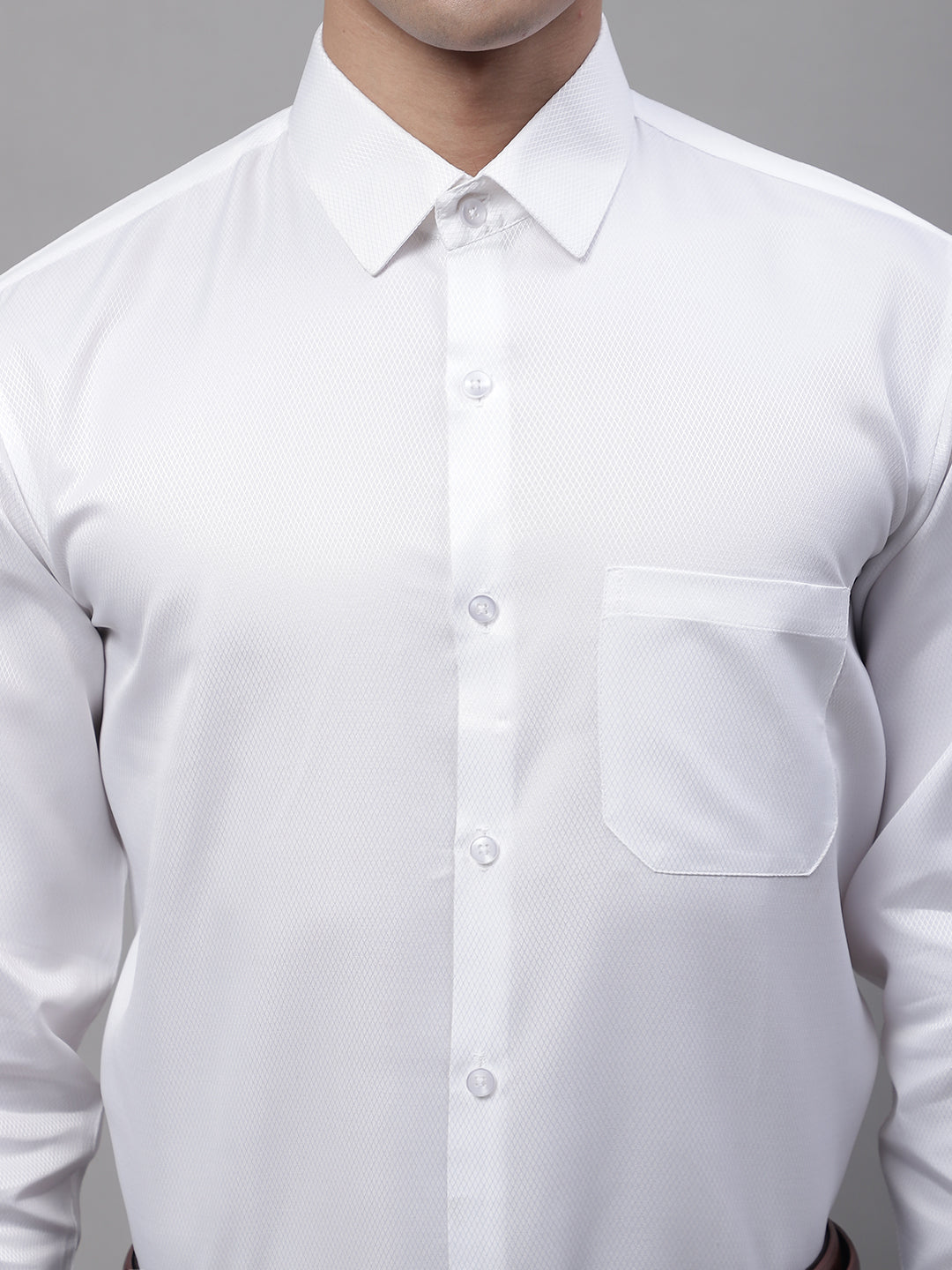 Jainish Men's White Dobby Textured Formal Shirt
