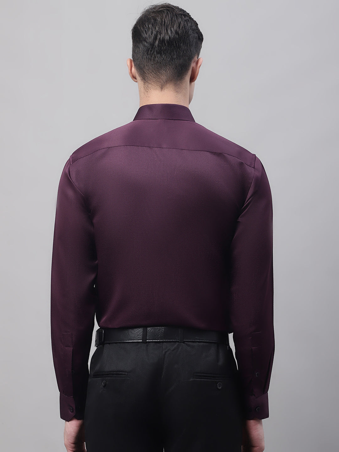 Jainish Men's Purple-Wine Dobby Textured Formal Shirt