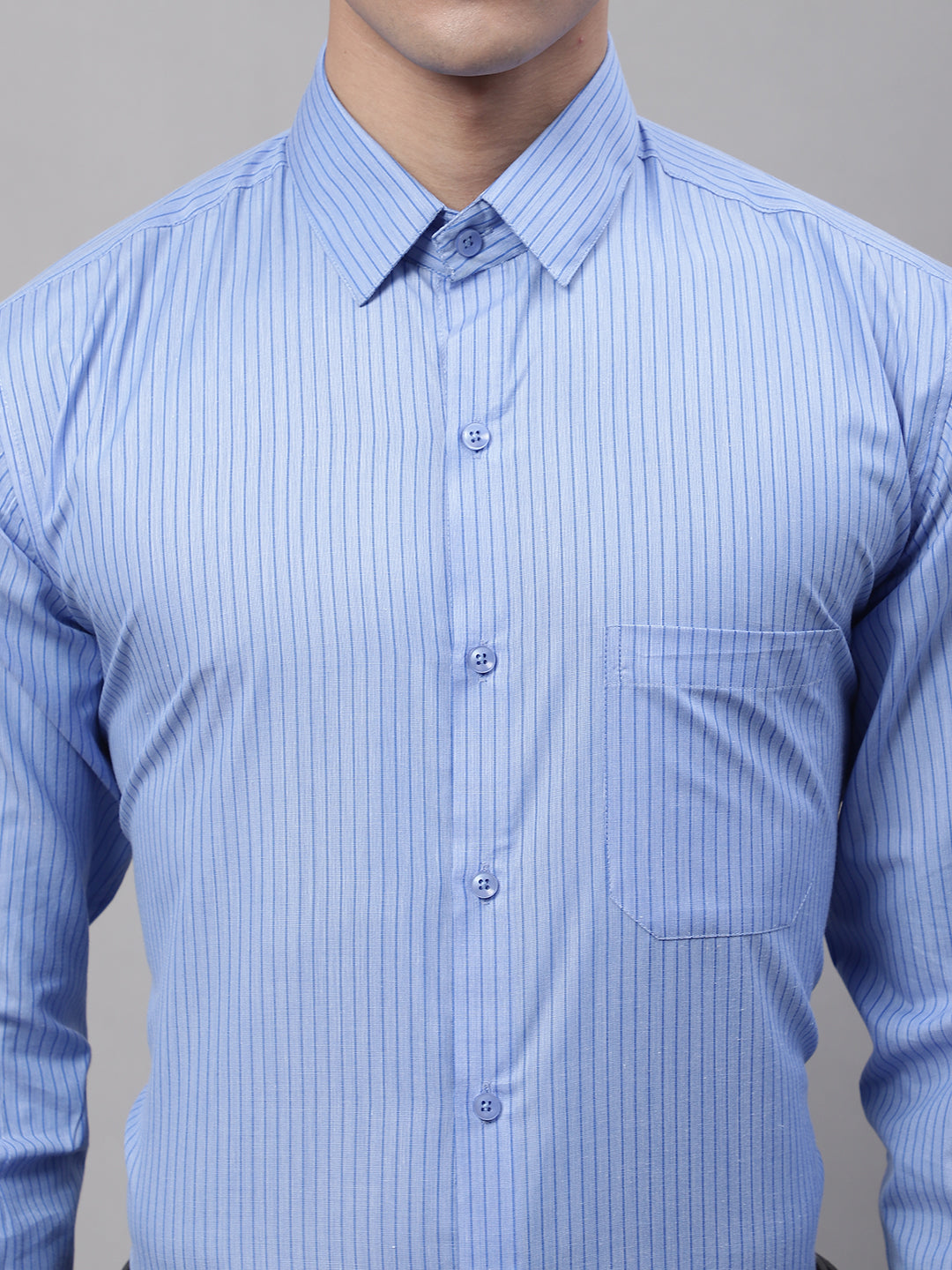 Jainish Men's Blue Vertical Striped Formal Shirt