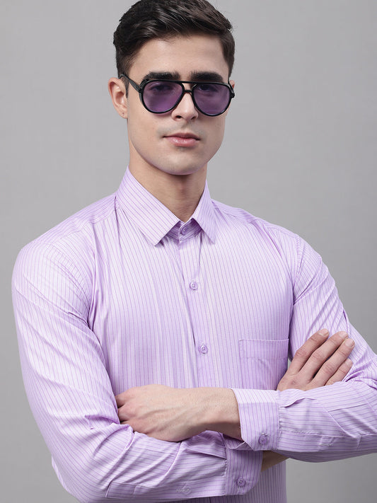 Jainish Men's Purple Vertical Striped Formal Shirt
