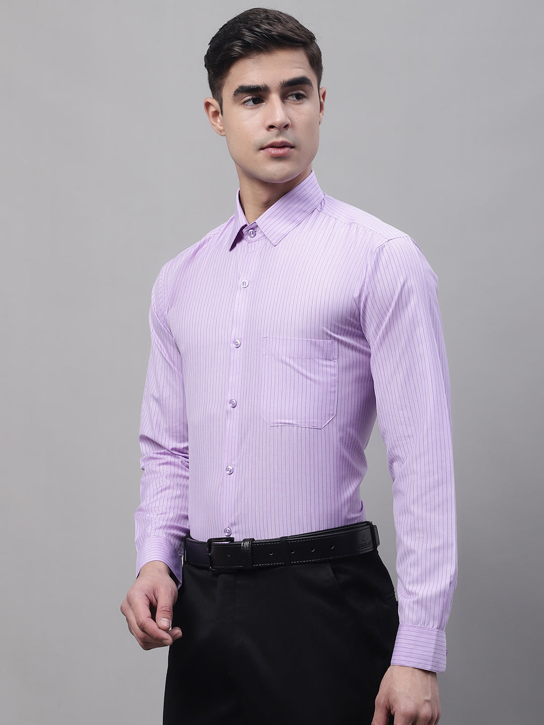 Jainish Men's Purple Vertical Striped Formal Shirt