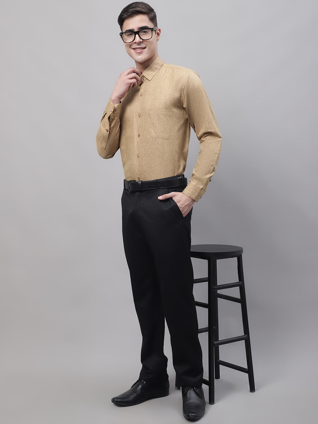 Jainish Men's Brown Cotton Solid Formal Shirt