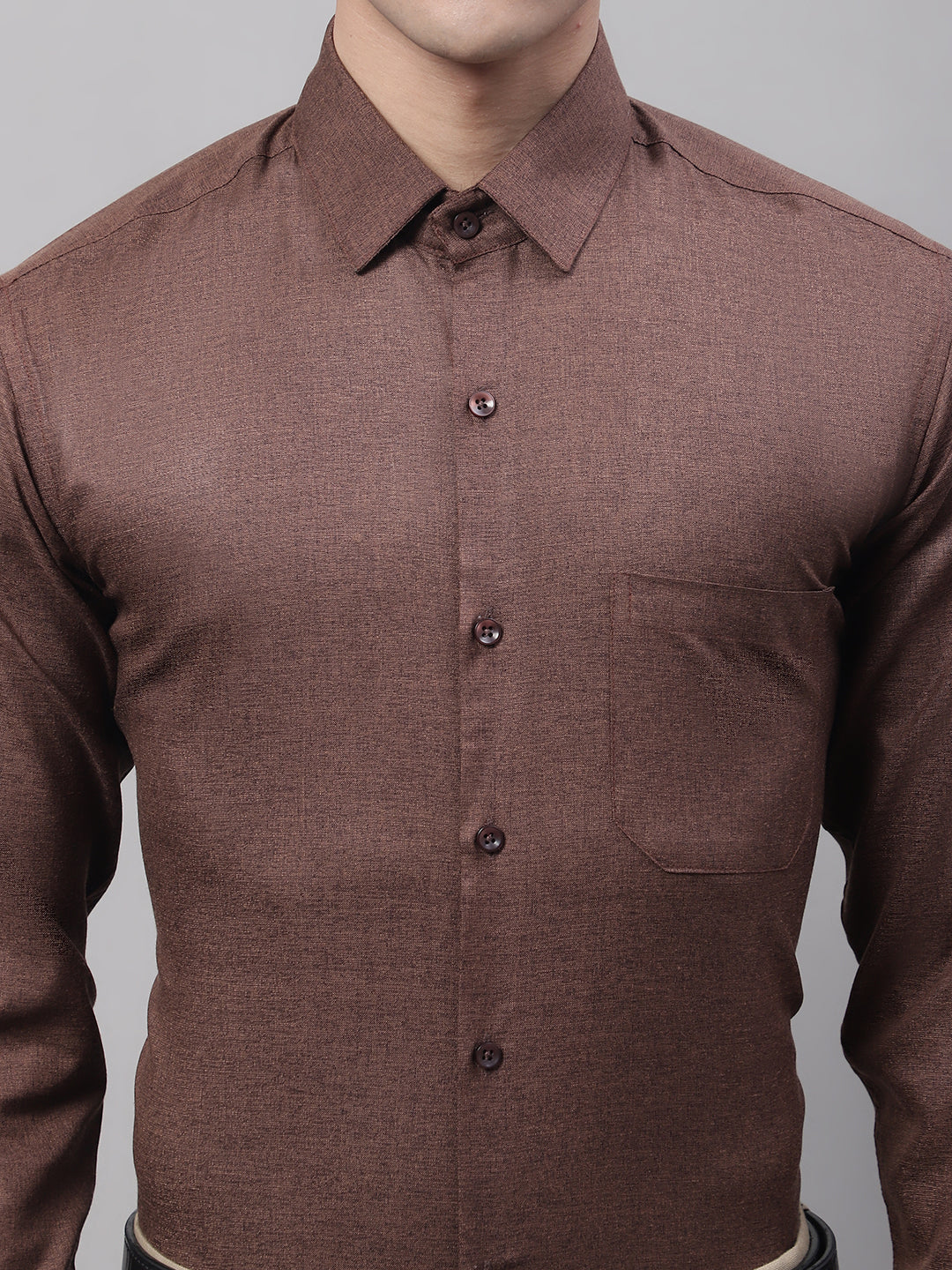 Jainish Men's Coffee Brown Cotton Solid Formal Shirt