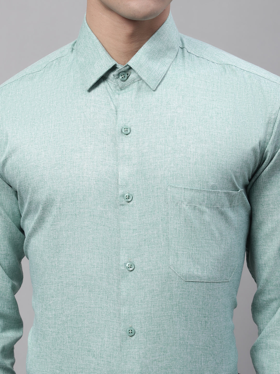 Jainish Men's Green Cotton Solid Formal Shirt