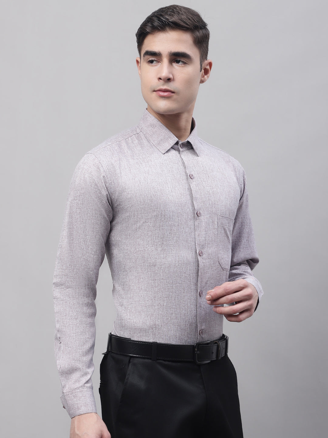 Jainish Men's Grey Cotton Solid Formal Shirt