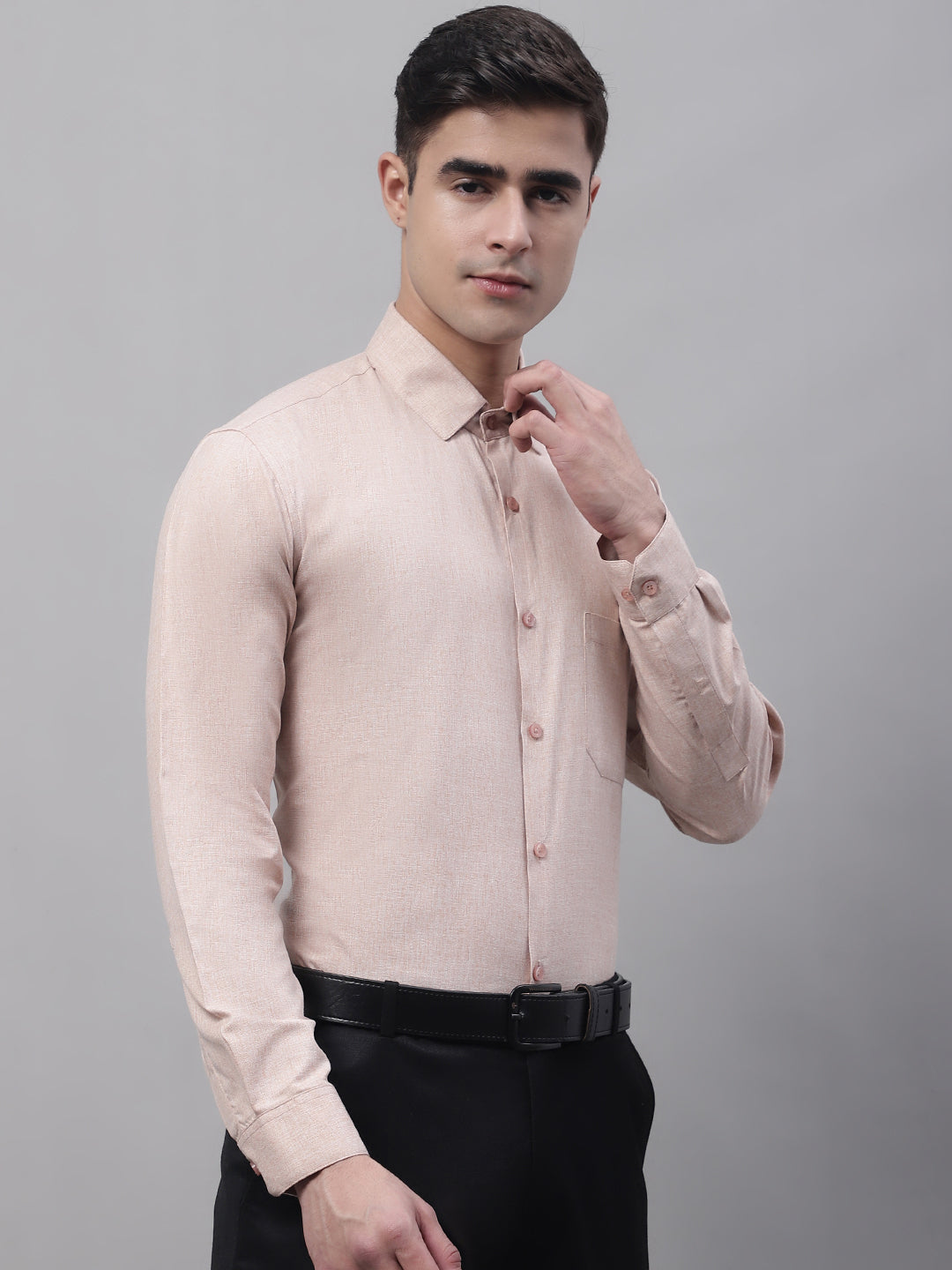 Jainish Men's Light-Brown Cotton Solid Formal Shirt