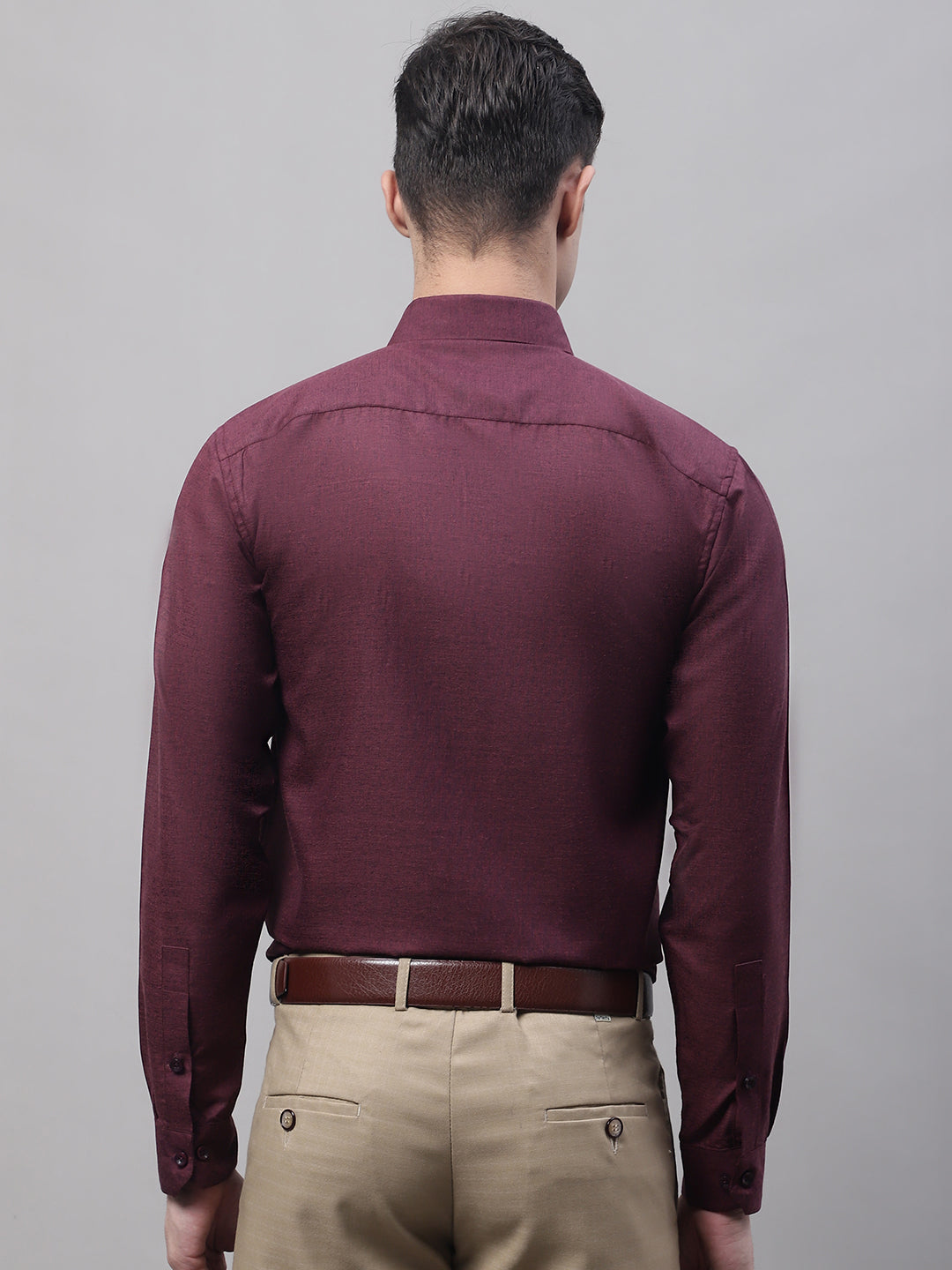 Jainish Men's Maroon Cotton Solid Formal Shirt