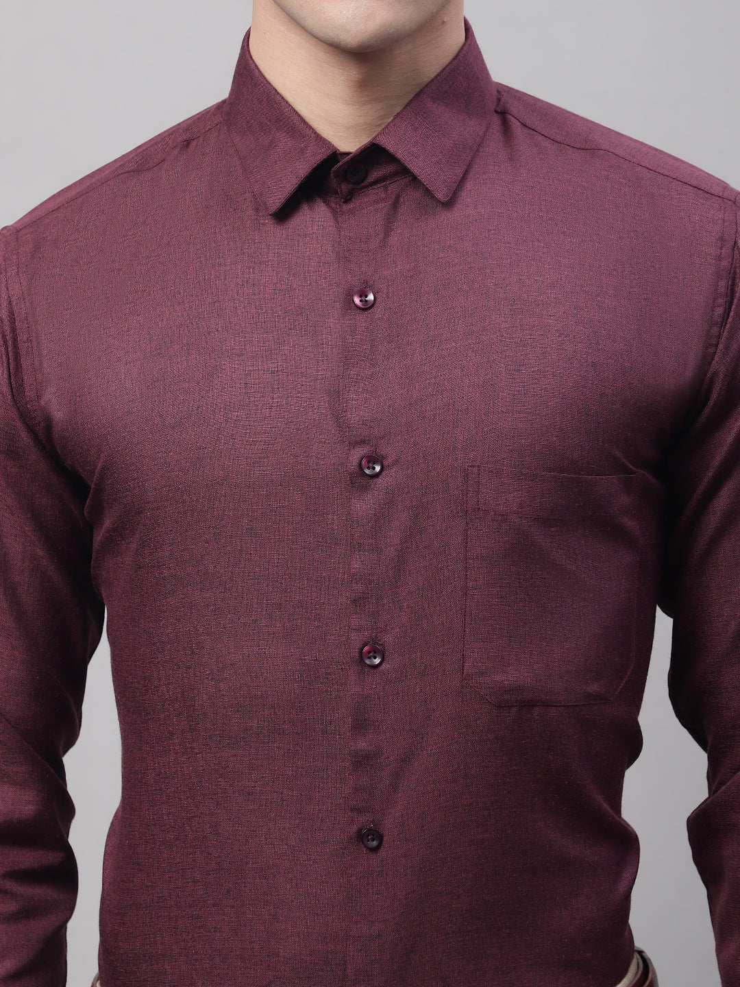 Jainish Men's Maroon Cotton Solid Formal Shirt