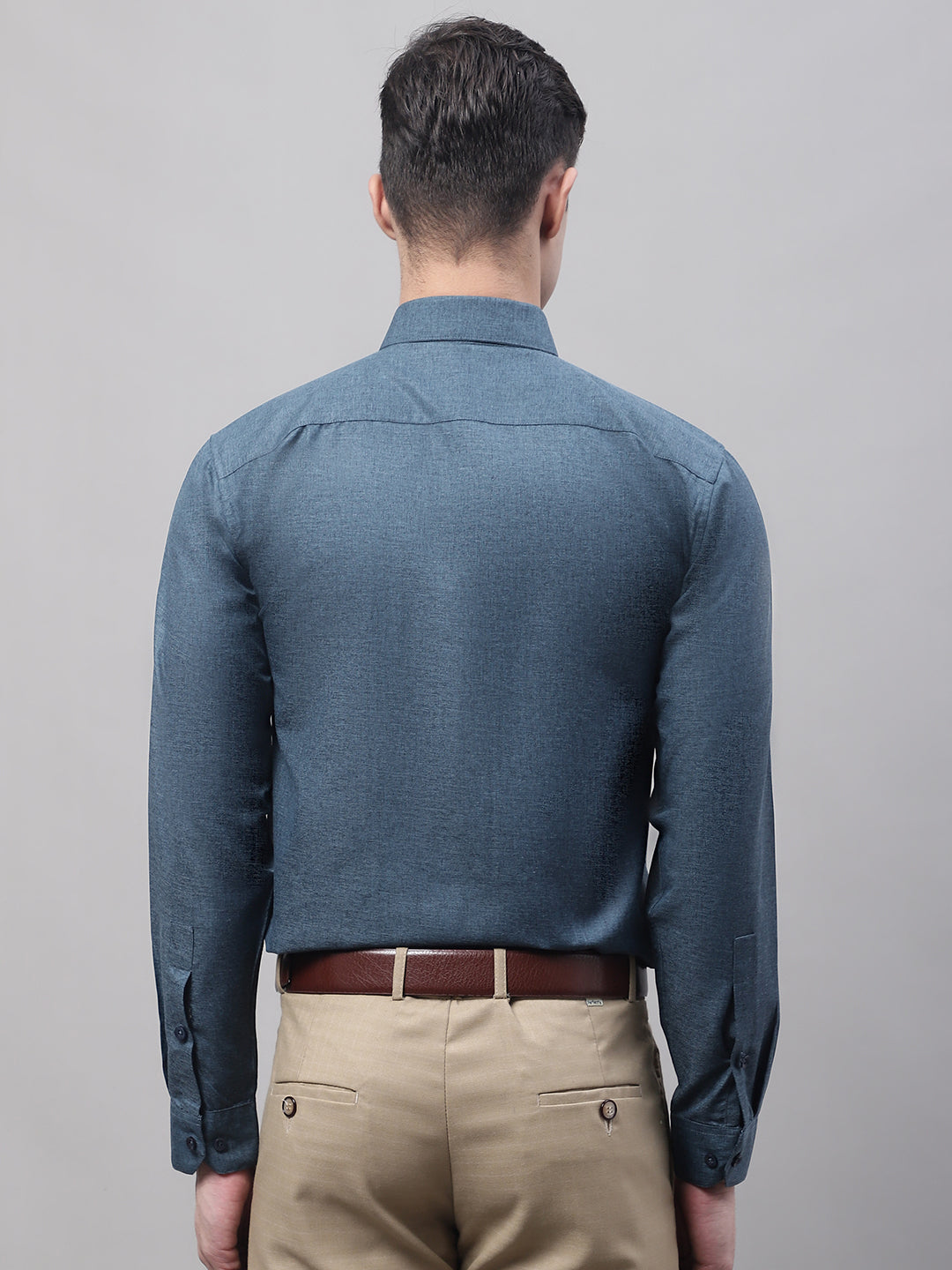 Jainish Men's Teal Blue Cotton Solid Formal Shirt