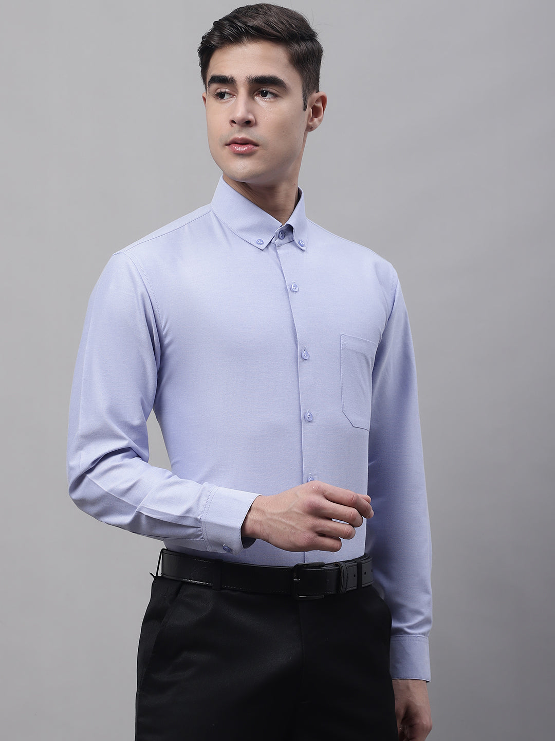 Jainish Men's Blue Cotton Solid Formal Shirt