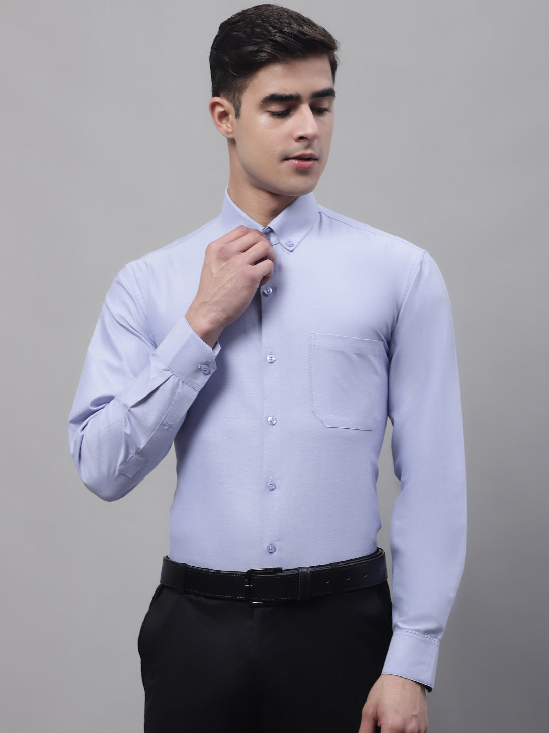 Jainish Men's Blue Cotton Solid Formal Shirt