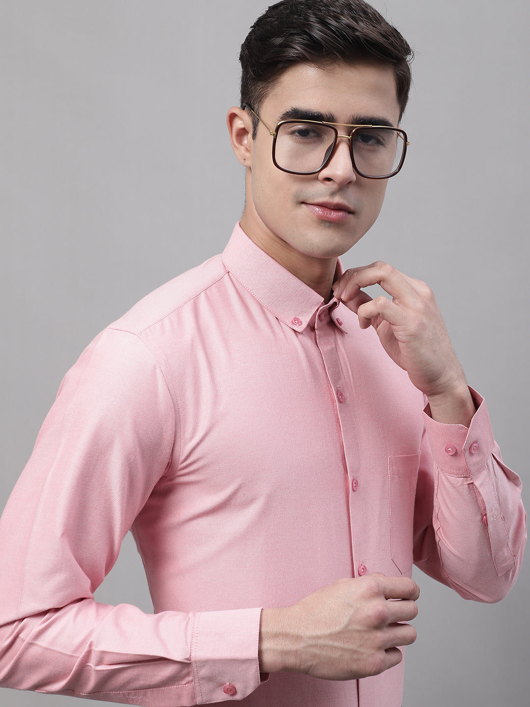Jainish Men's Coral Cotton Solid Formal Shirt