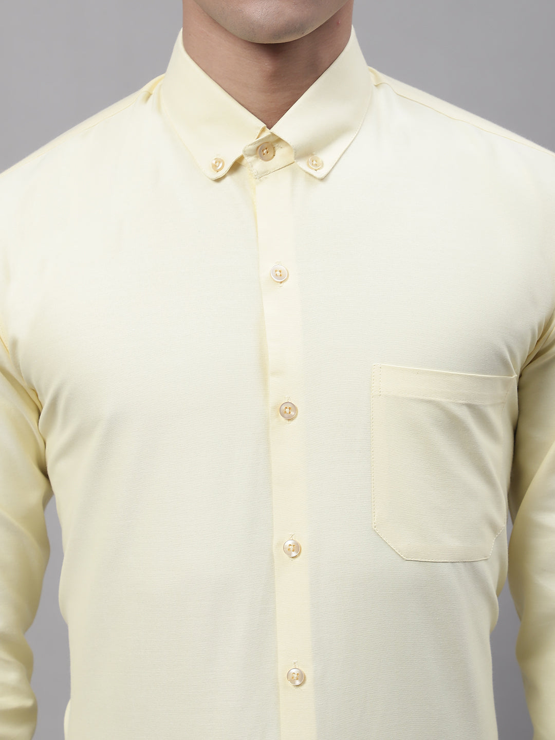 Jainish Men's Lemon Cotton Solid Formal Shirt