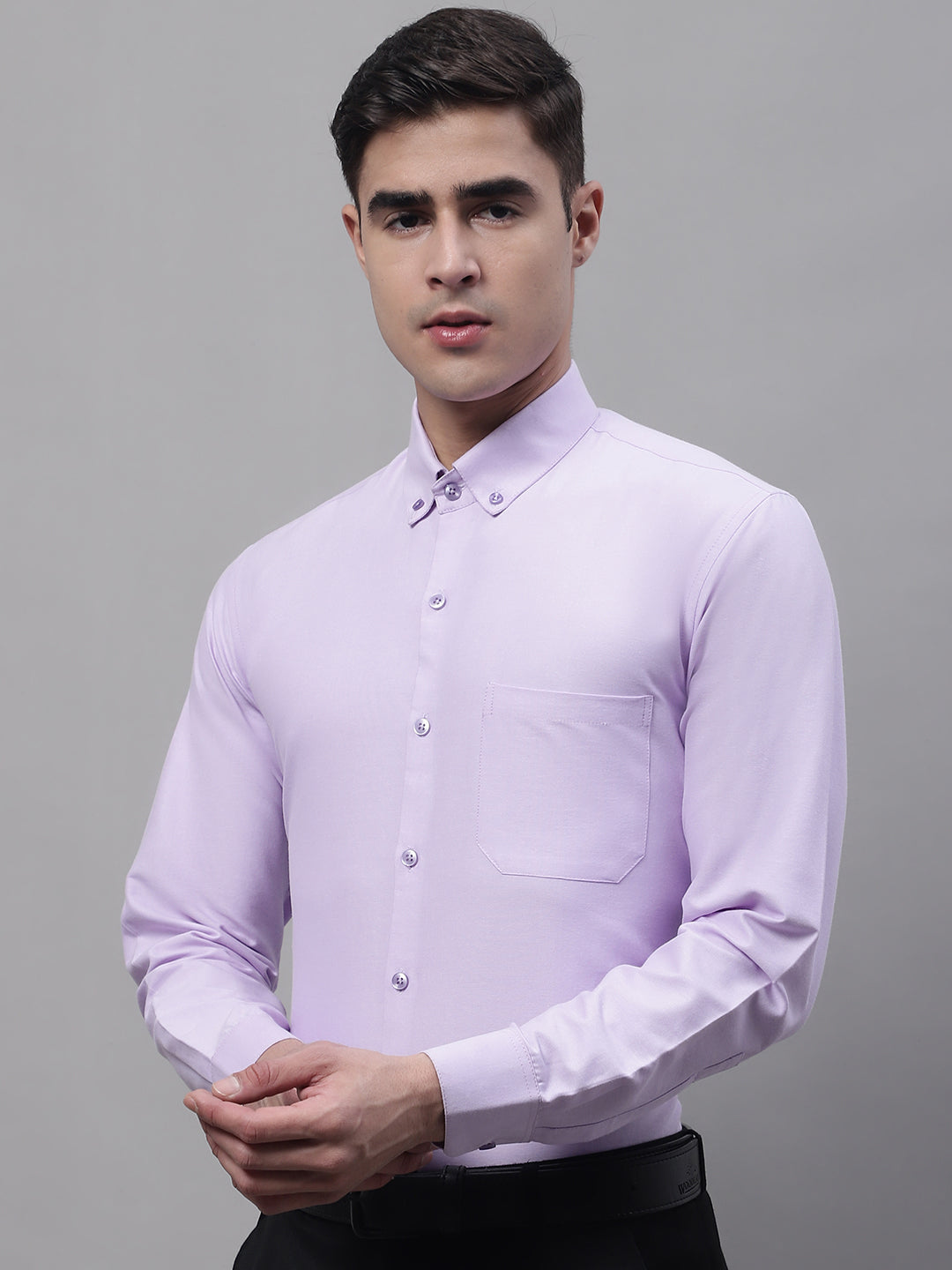 Jainish Men's Light Purple Cotton Solid Formal Shirt