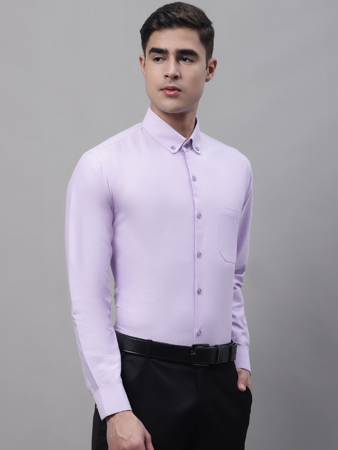 Jainish Men's Light Purple Cotton Solid Formal Shirt