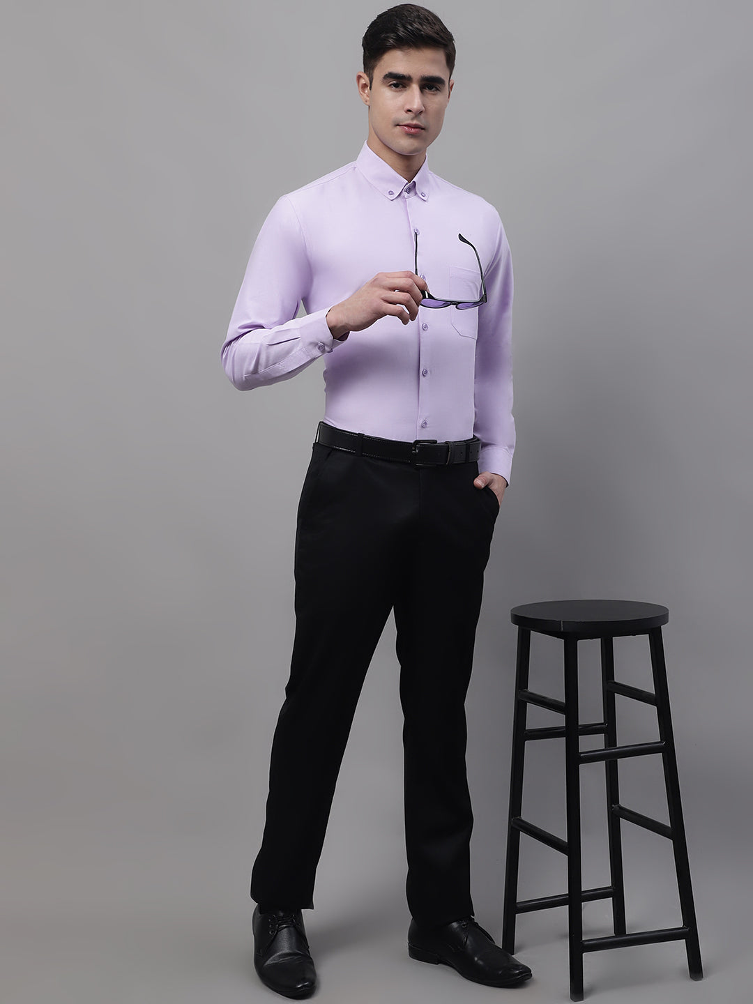 Jainish Men's Light Purple Cotton Solid Formal Shirt